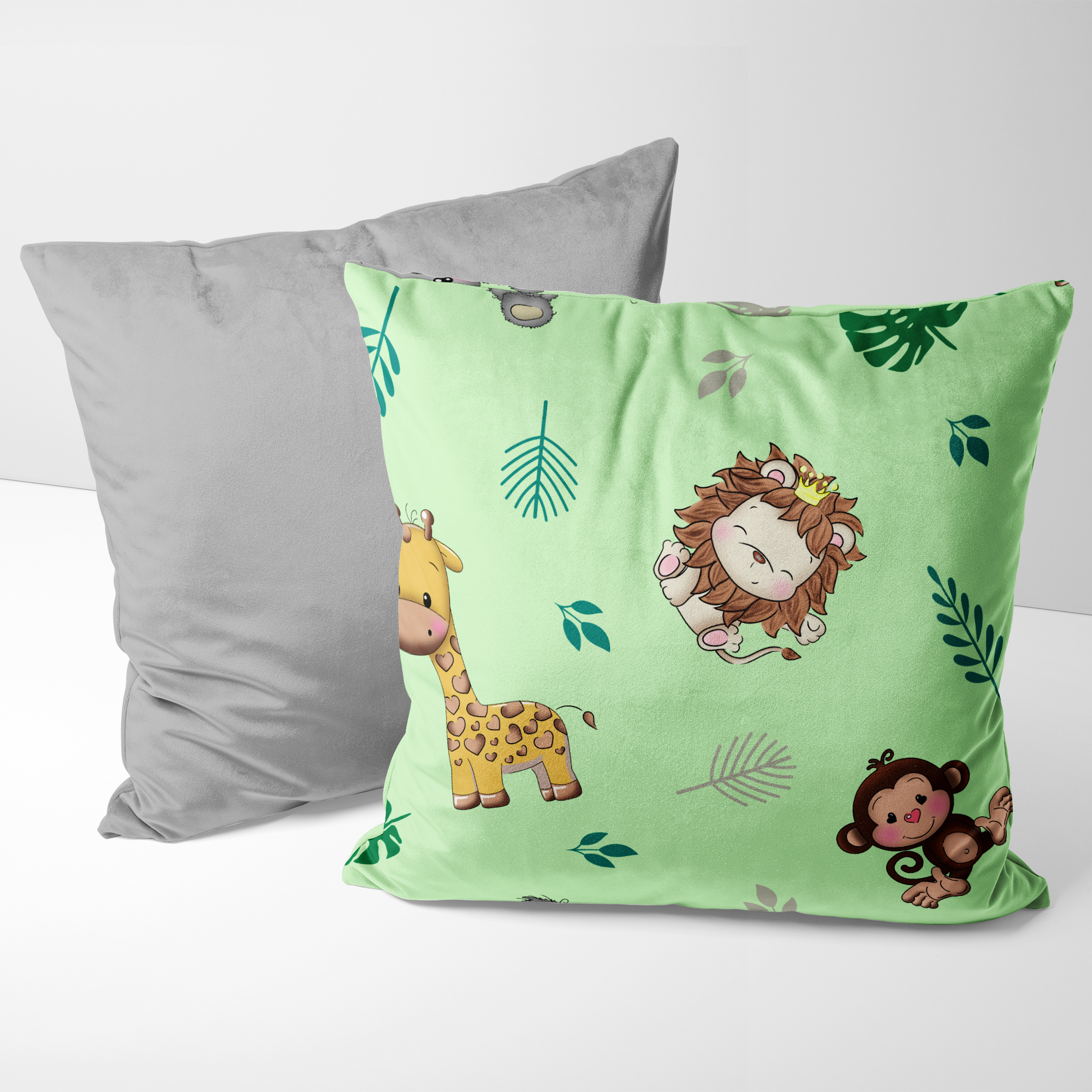 Kit de Almofadas Decorativas - Selva Verde e Cinza